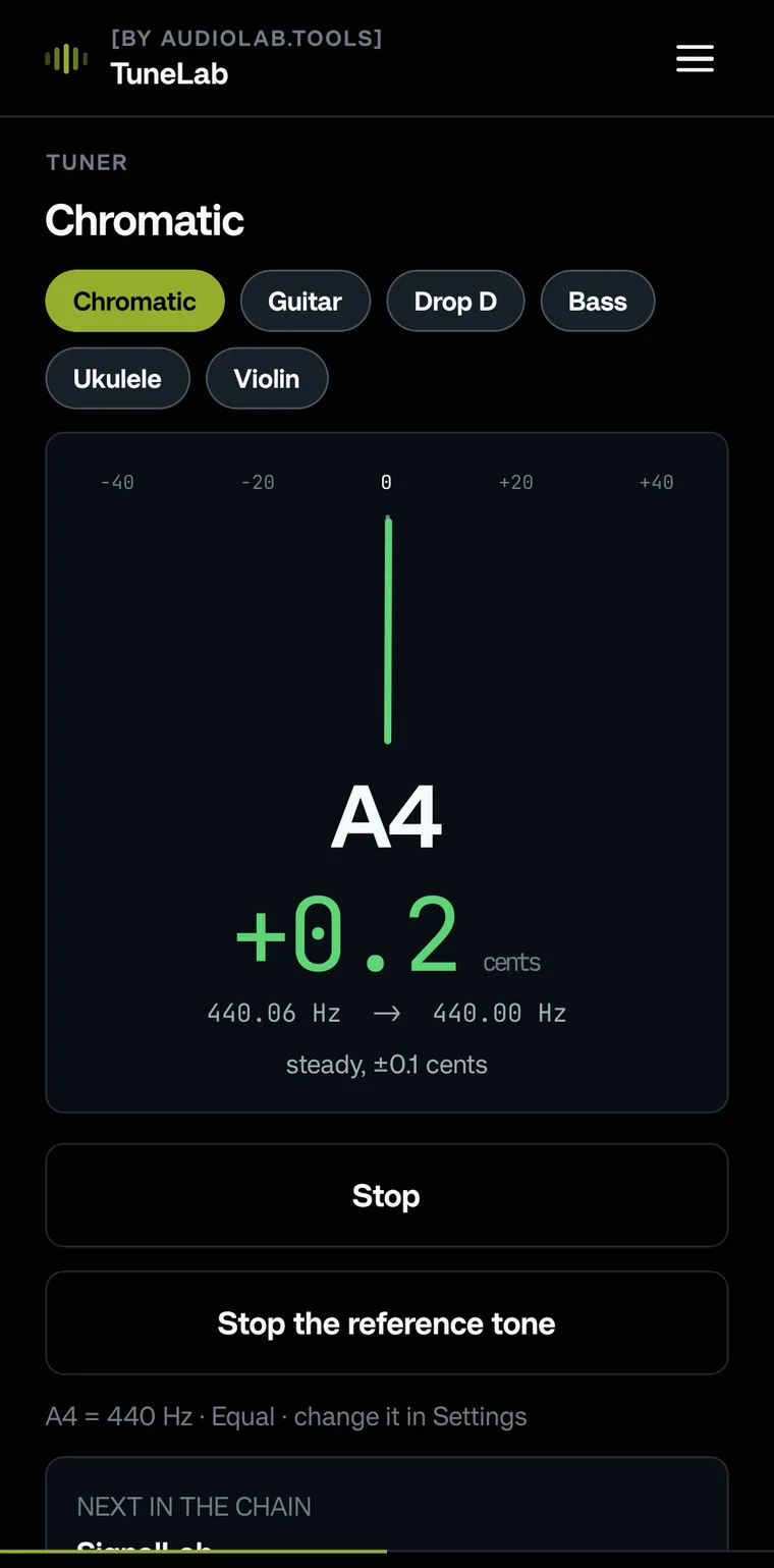 TuneLab on a phone